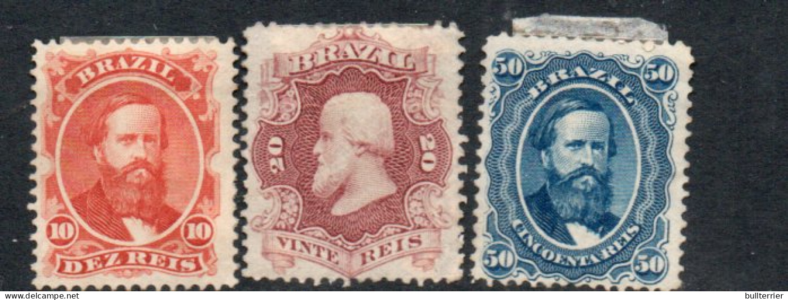 BRAZIL - 1866 DOM PEDRO 10r,20r AND 50r UNUSED NO GUM, FRESH COLOURS , SG CAT £70 - Nuovi