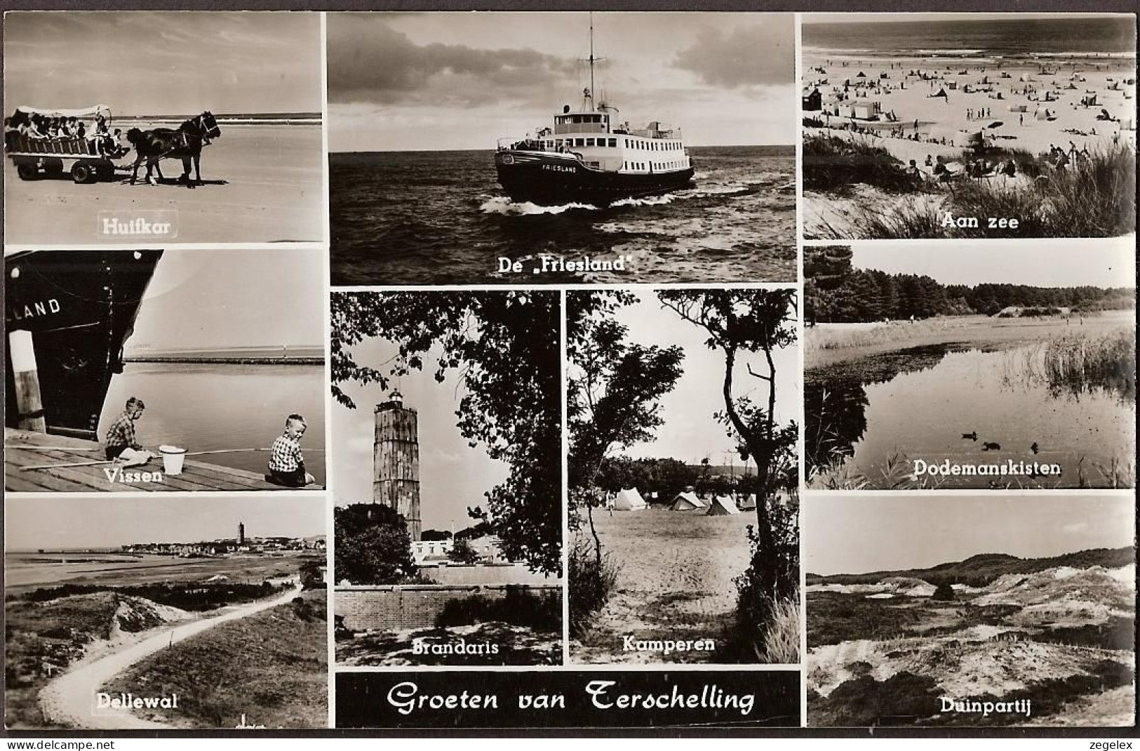 Terschelling - Huifkar, Veerboot "De Friesland", Dellewal, Dodemanskisten - 1961 - Terschelling