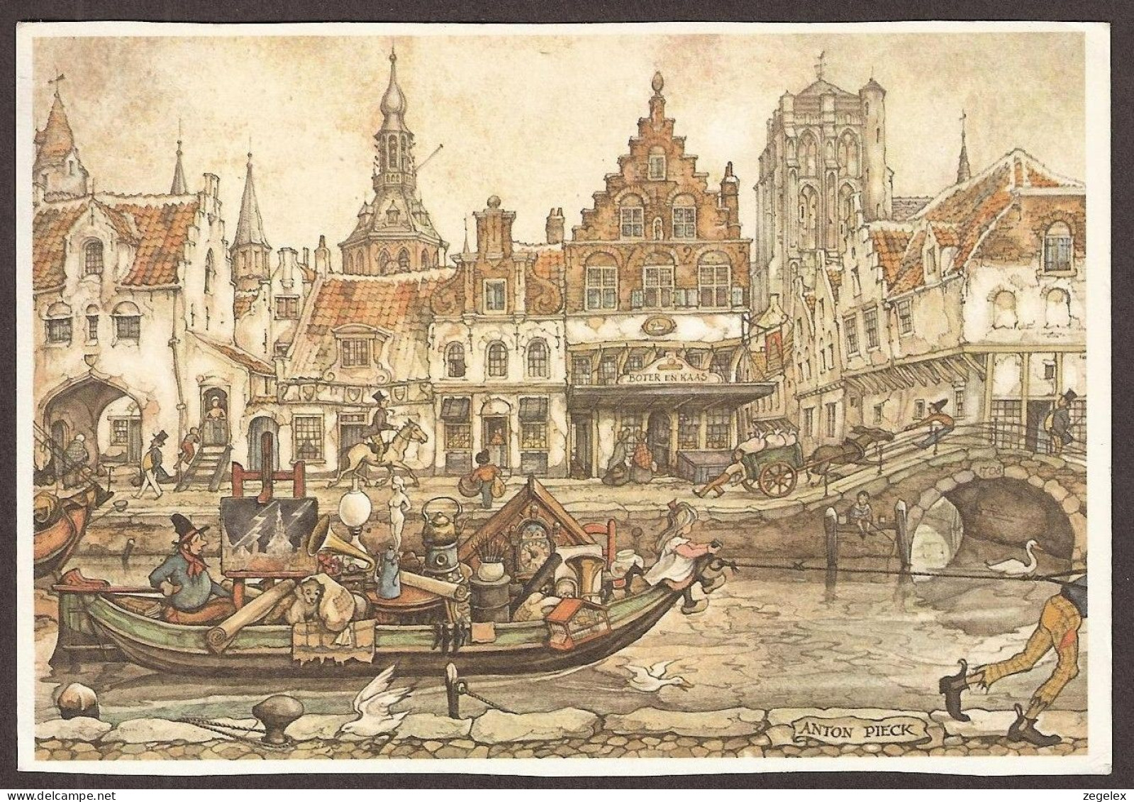 Burro, âne, Barge, Paard, Cheval - Signée Anton Pieck - Pieck, Anton