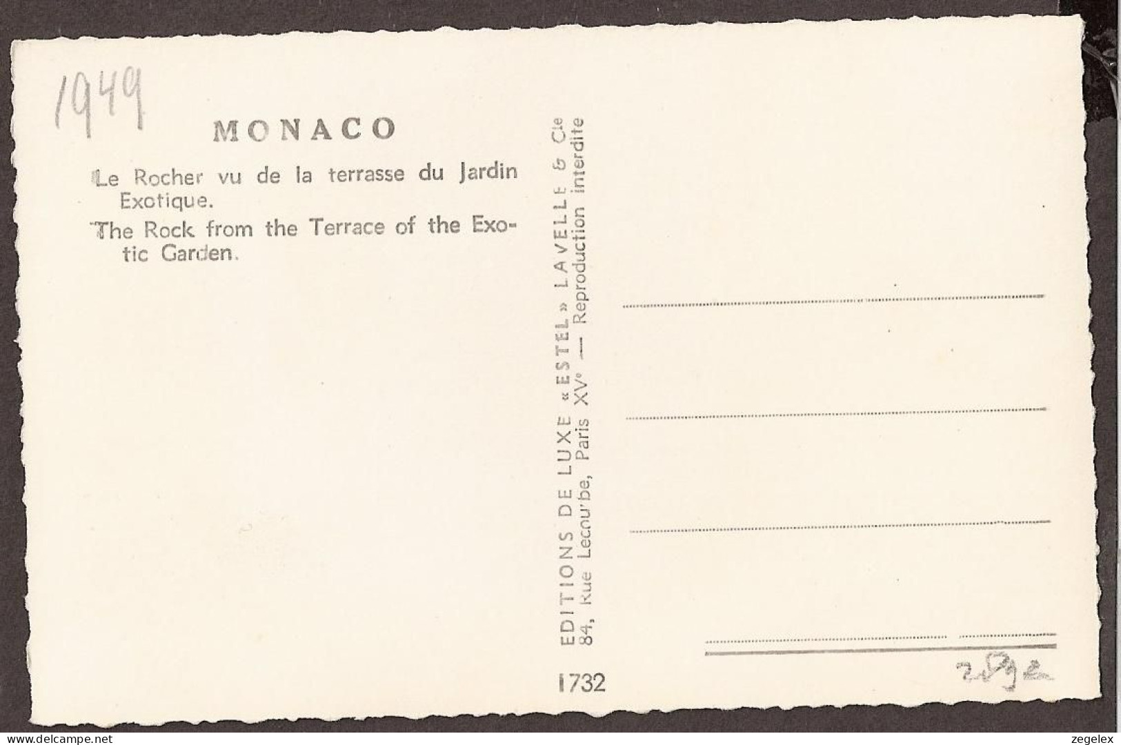 Monaco - Le Rocher Vu De La Terrasse Du Jardin Exotique - 1949 - Les Terrasses