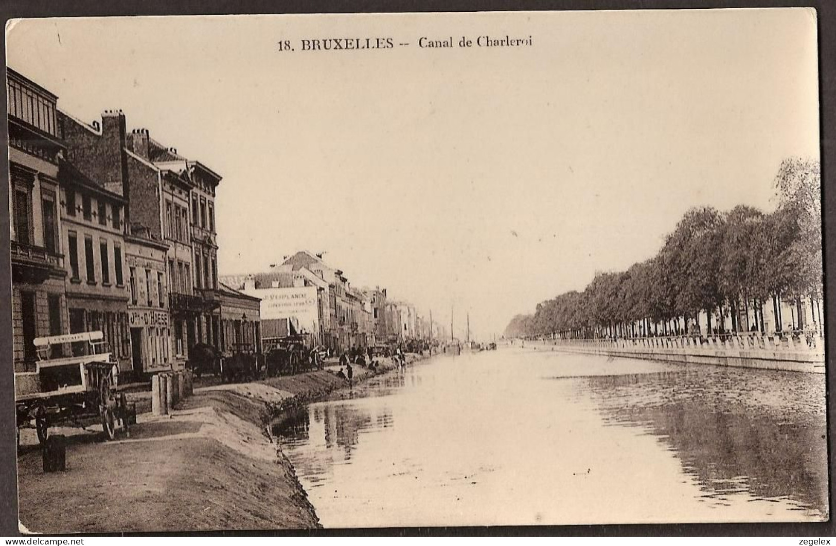 Bruxelles - Canal De Charleroi - 1913 Chariots Sur Le Quai Et Les Gens Près De L'eau. Karren Op De Kade. - Navegación - Puerto