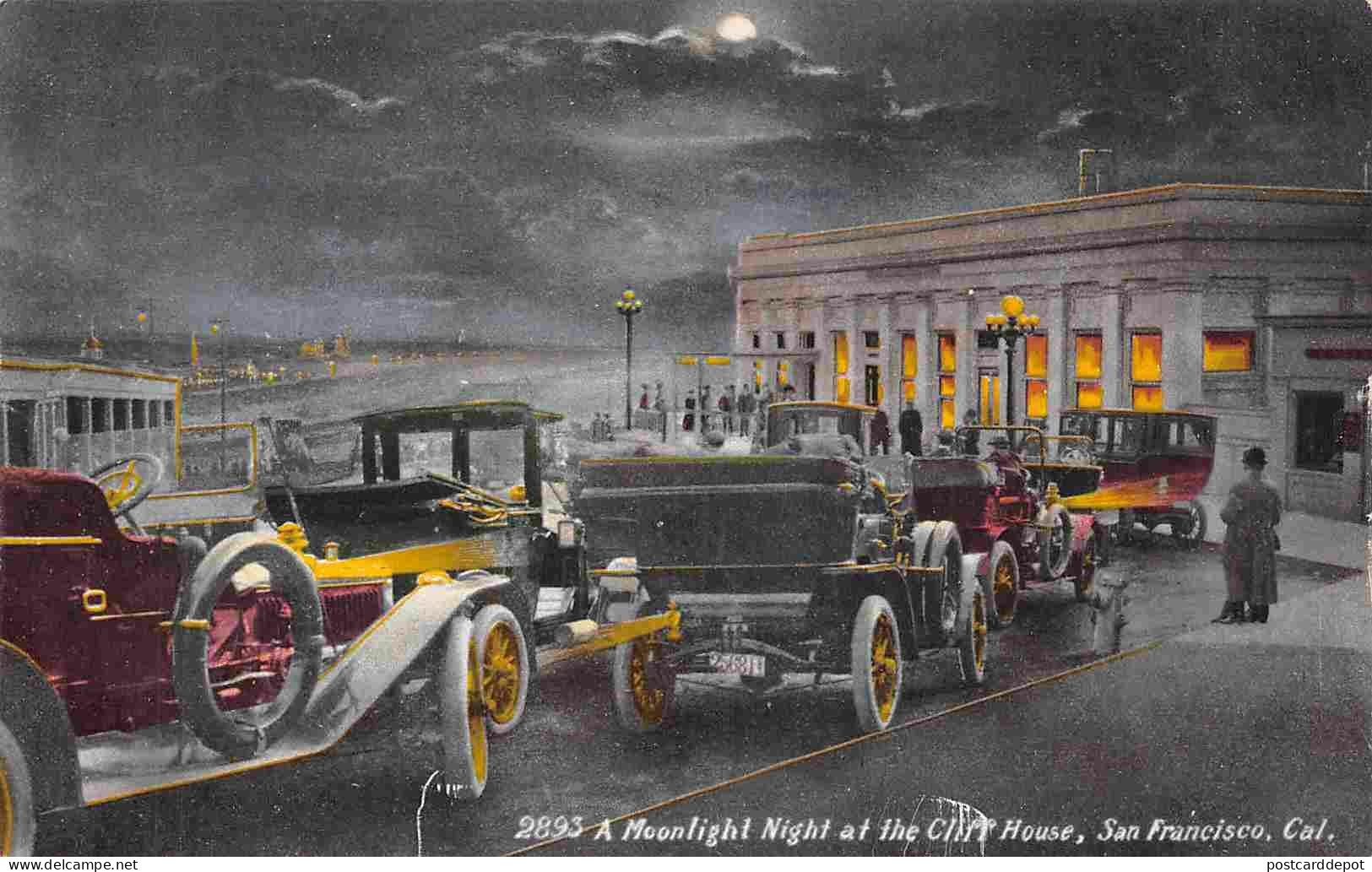 Cliff House Moonlight Night Cars San Francisco California 1910c Postcard - San Francisco