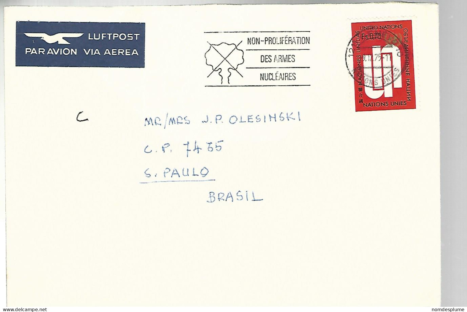 52610 ) United Nations FDC  Stationery Postmark 1975 Geneva Air Mail - Usados