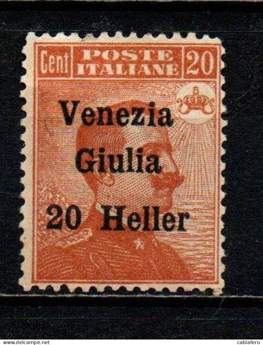 ITALIA - VENEZIA GIULIA - 1919 - MICHETTI 20 CENT. CON SOVRASTAMPA 20 HELLER - SENZA GOMMA - Vénétie Julienne