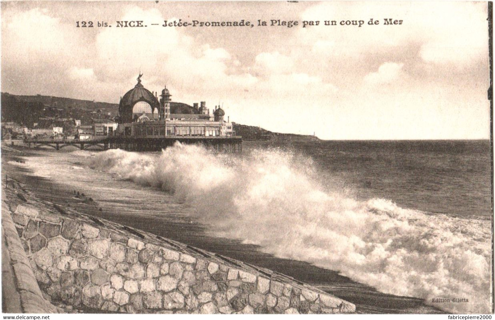 CPA 06 (Alpes-Maritimes) Nice - Palais-Casino, Jetée-Promenade, La Plage Par Un Coup De Mer TBE 1912 éd. Giletta à Nice - Casinos