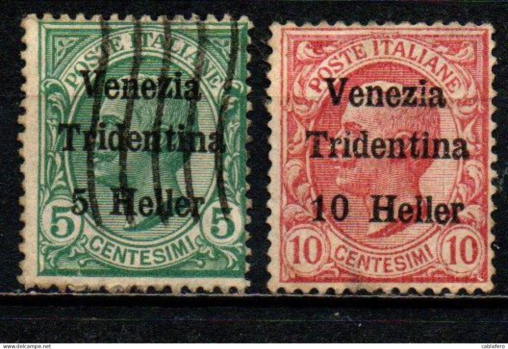 ITALIA - TRENTINO - 1918 - FRANCOBOLLI ITALIANI SOVRASTAMPATI - 5 E 10 CENT. - USATI - Trentin