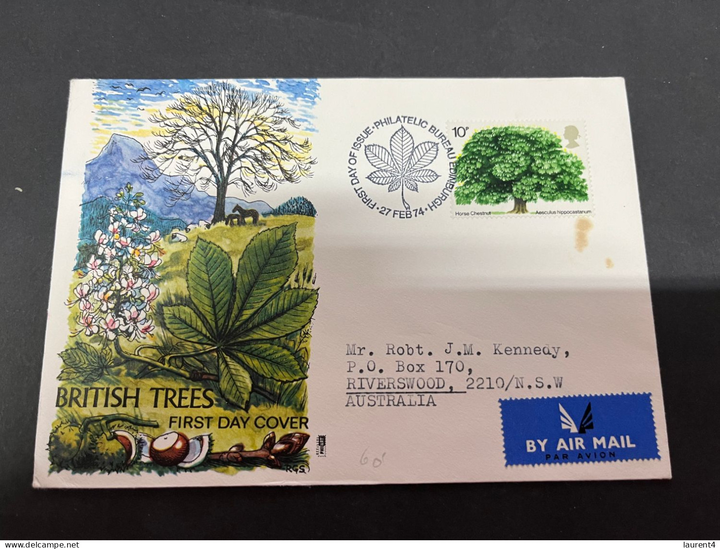 18-9-2023 (1 U 30) UK FDC Cover (1 Cover) 1974 (posted To Australia Under-paid) British Trees - 1971-1980 Decimal Issues