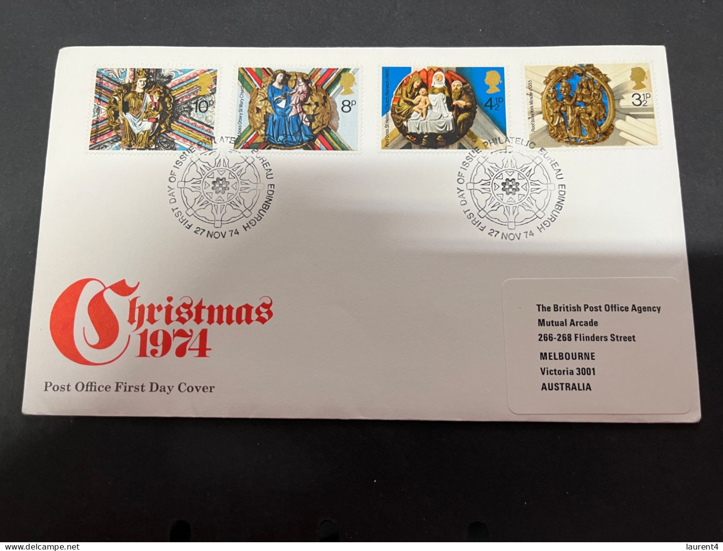 18-9-2023 (1 U 30) UK FDC Cover (1 Cover) 1974 (posted To Australia) Christmas - 1971-1980 Decimal Issues