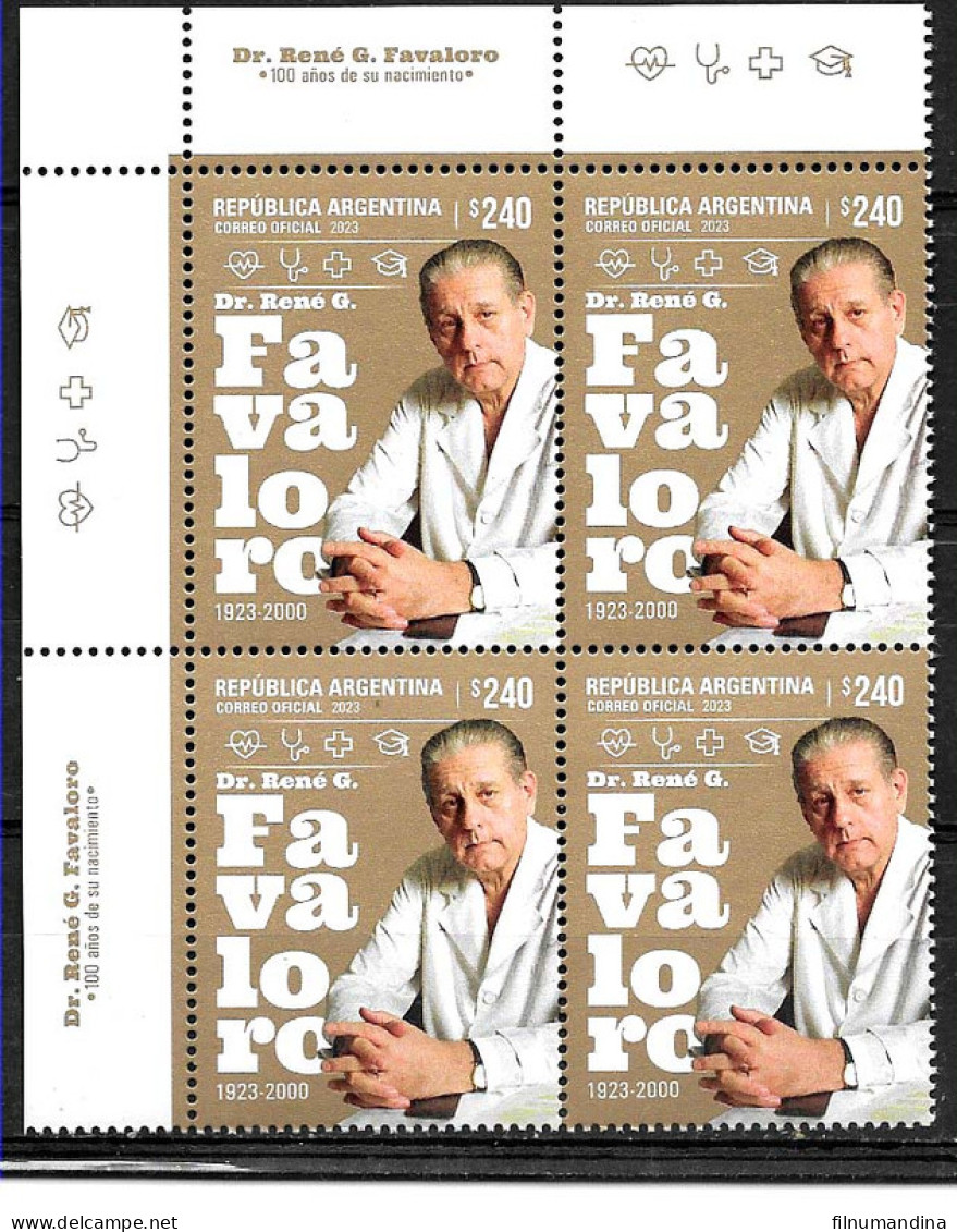 #75273 ARGENTINA 2023 DR RENE FAVALORO CARDIOLOG SURGEON MEDICAL EMINENCE BLOCx4 - Nuovi