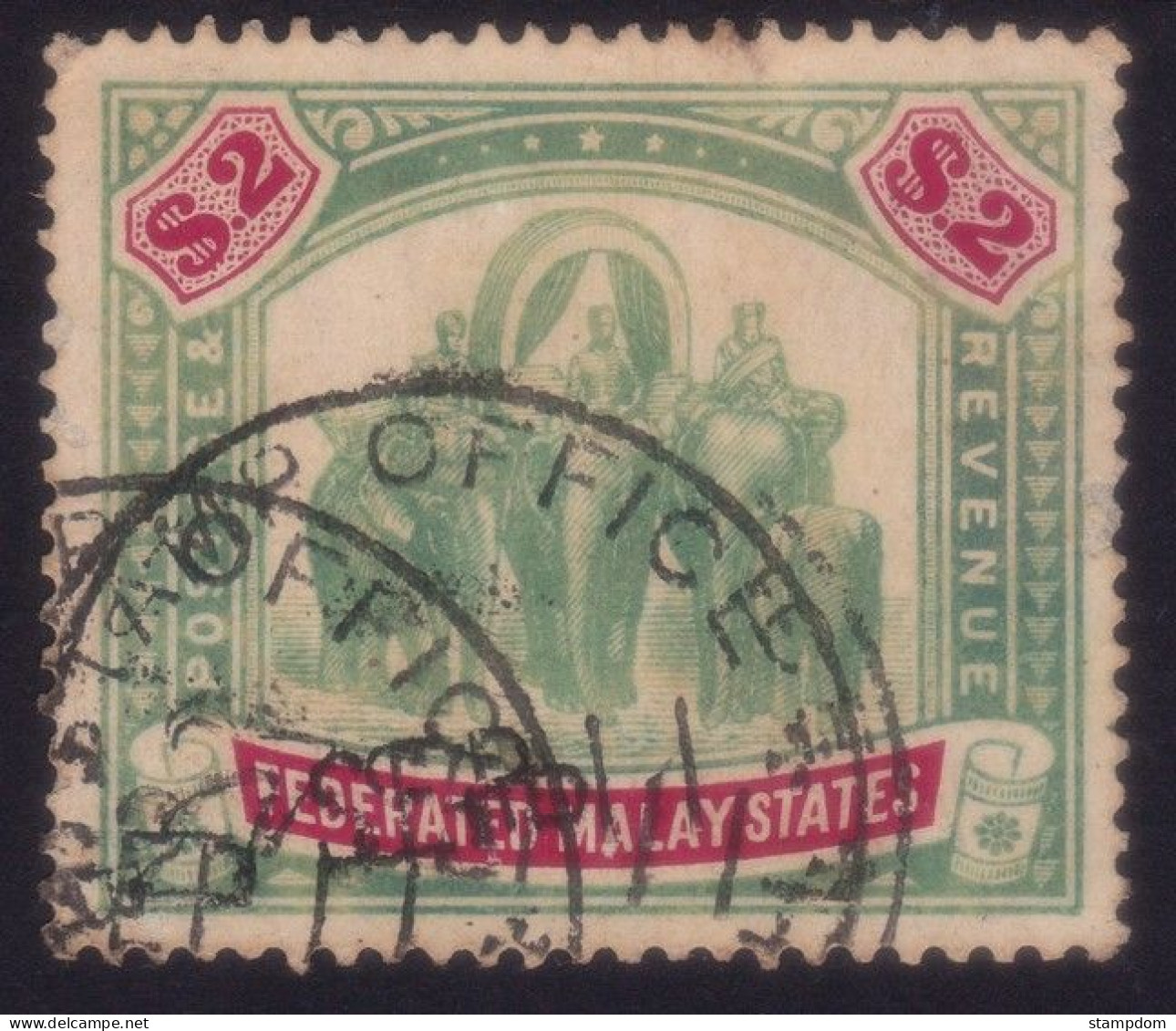 FEDERATED MALAY STATES FMS 1906 $2 Wmk.MCA Sc#35 - Fiscal USED - (6) THINNED SPOTS On Edged @TE283 - Federated Malay States