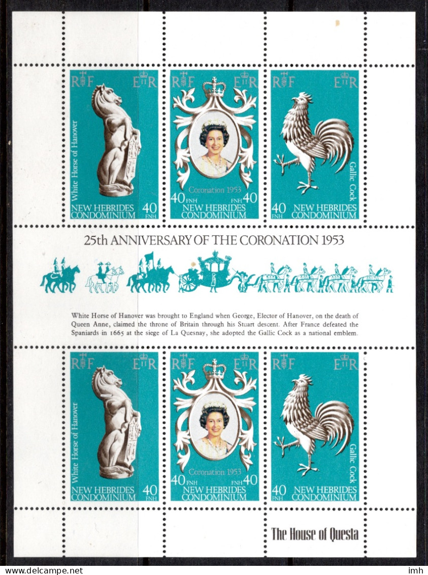 1977 New Hebrides 25th Anniversary Of The Coronation 1953 Miniature Sheet MNH - Hojas Y Bloques