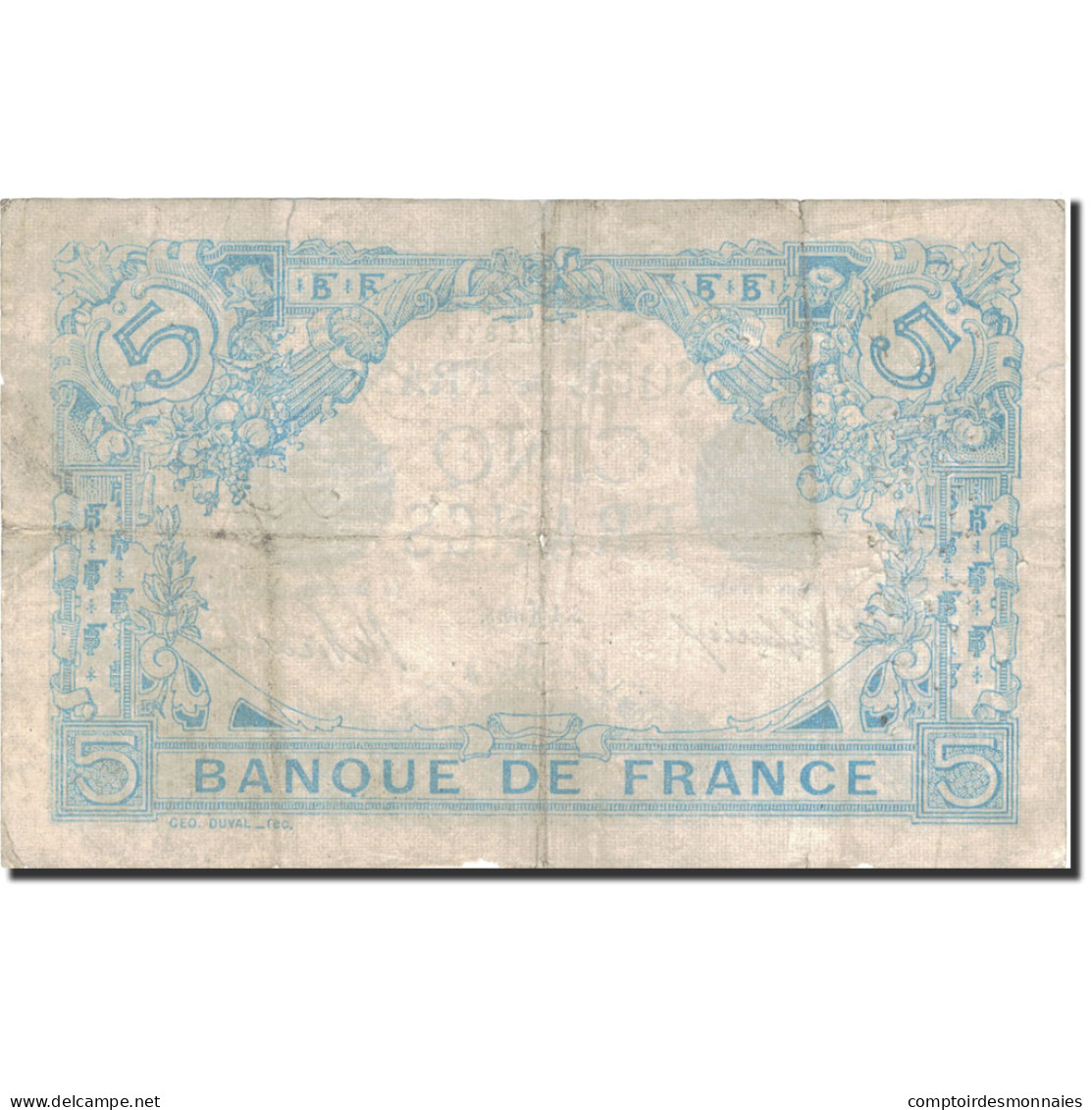 France, 5 Francs, Bleu, 1916, 1916-02-01, TB, Fayette:2.36, KM:70 - 5 F 1912-1917 ''Bleu''