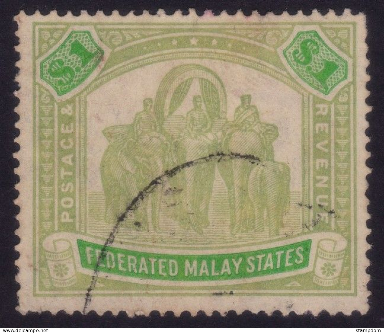 FEDERATED MALAY STATES FMS 1926 $1 Wmk.MSCA Sc#73a USED @TE278 - Federated Malay States