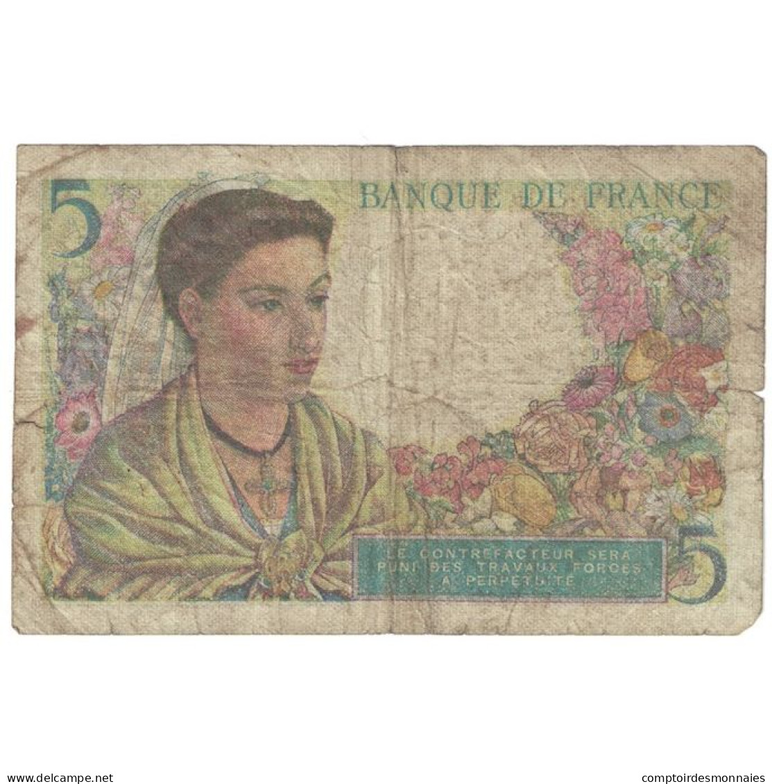 France, 5 Francs, Berger, 1943, X.74, TB, Fayette:5.4, KM:98a - 5 F 1943-1947 ''Berger''