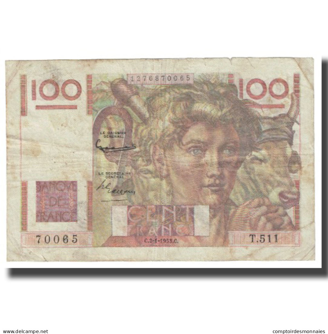 France, 100 Francs, Jeune Paysan, 1953, D AMBRIERES, GARGAM, 1953-01-02, TB - 100 F 1945-1954 ''Jeune Paysan''