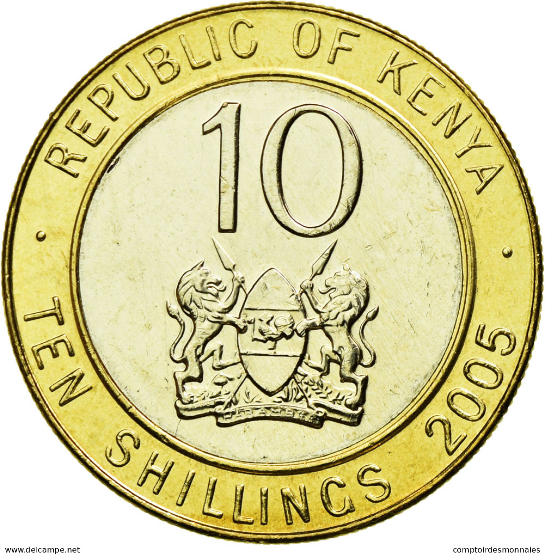 Monnaie, Kenya, 10 Shillings, 2005, British Royal Mint, SUP, Bi-Metallic - Kenia
