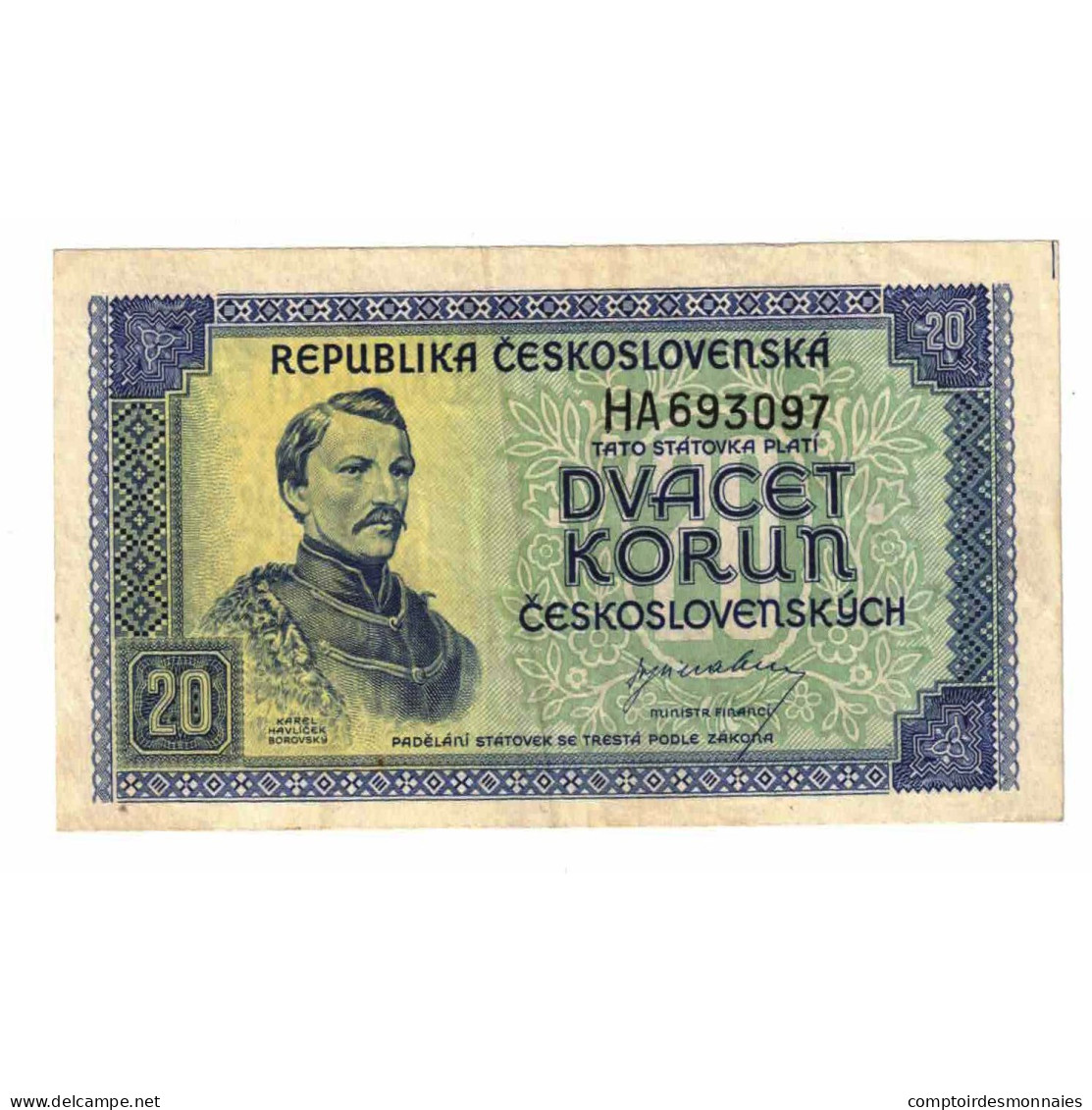 Billet, Tchécoslovaquie, 20 Korun, Undated (1945), KM:61a, SUP - Tchécoslovaquie