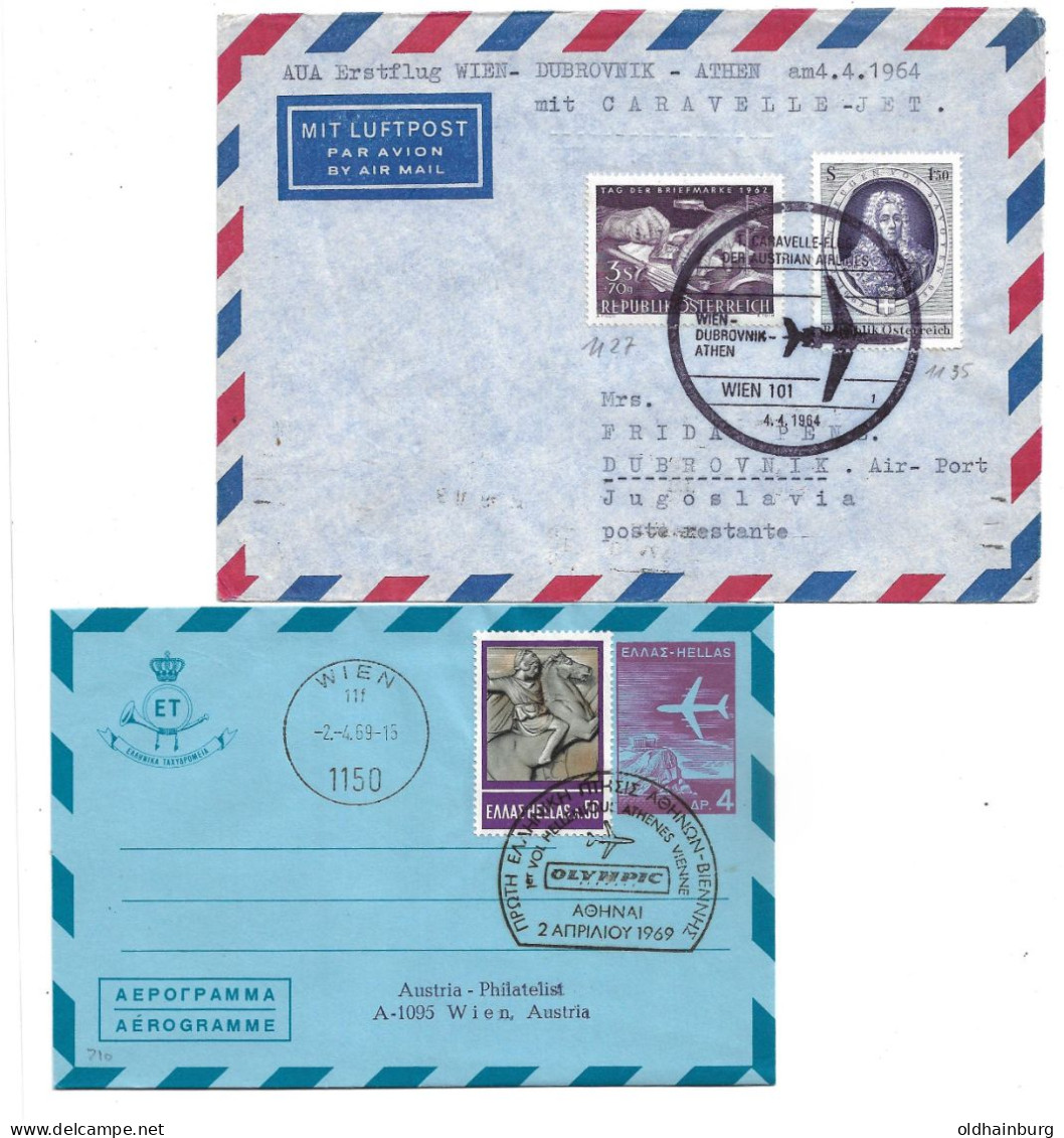 2272v: Beleg Caravelle- Eröffnungsflug Wien- Athen 2 Belege, Aerogramm, 1969 - Covers & Documents