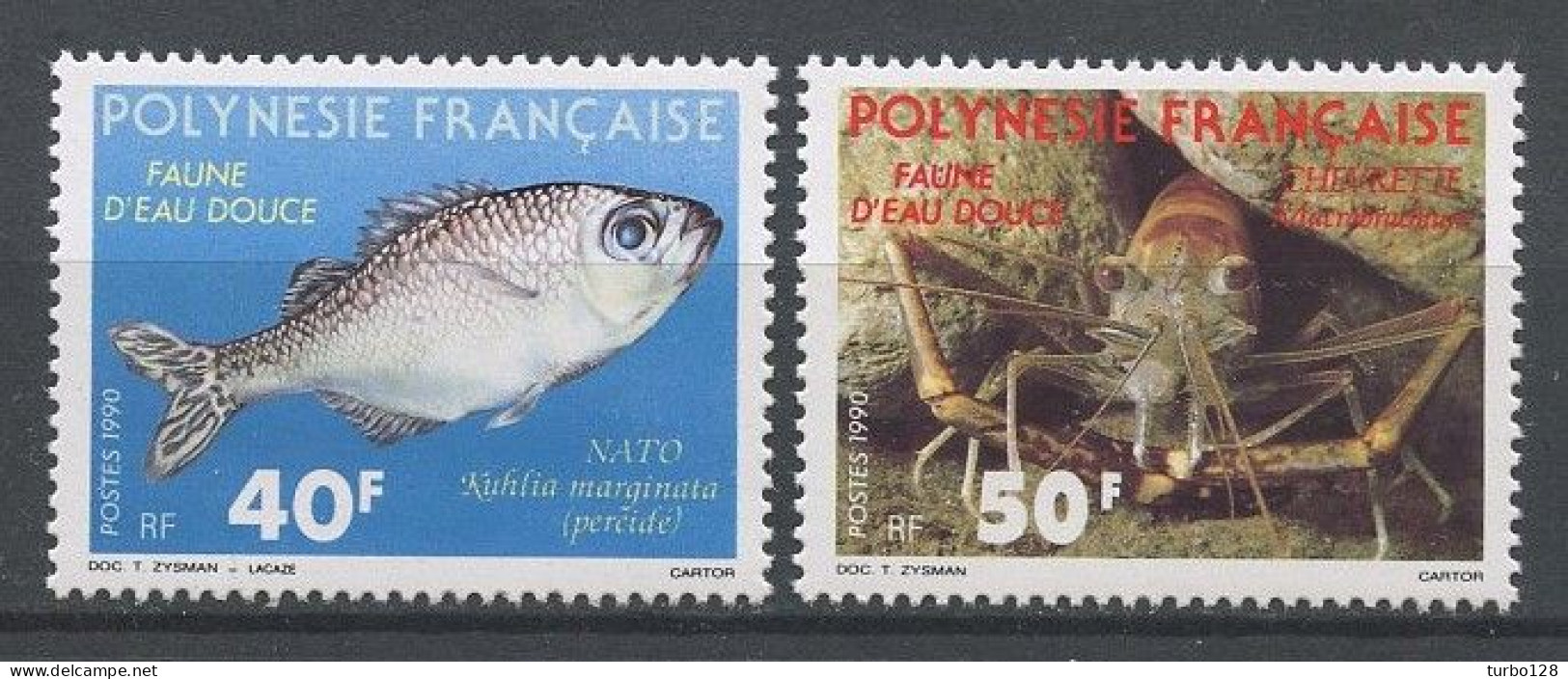 POLYNESIE 1990 N° 352/353 ** Neufs MNH Superbes C 3.50 € Faune Marine Poissons Fishes Kuhlia Marginata Macrobrachium - Neufs