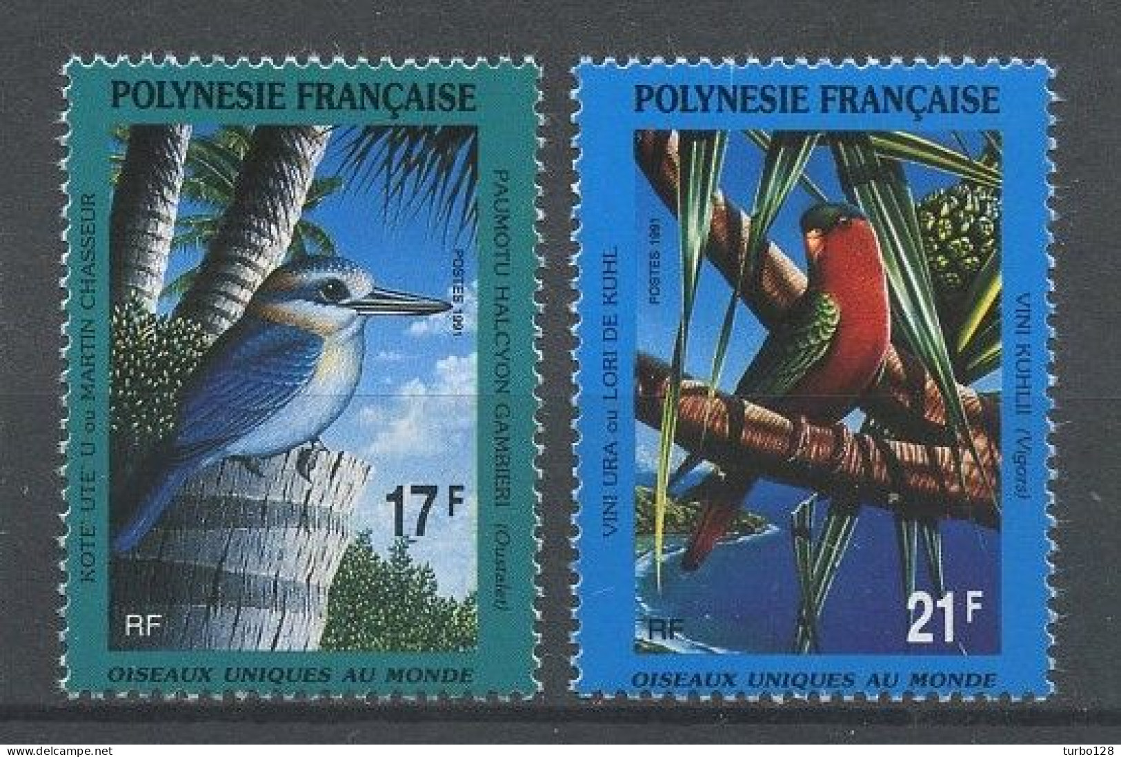 POLYNESIE 1991 N° 383/384 ** Neufs MNH Superbes C 1.30 € Faune Oiseaux Uniques Birds Martin Chasseur Lori Anim - Neufs