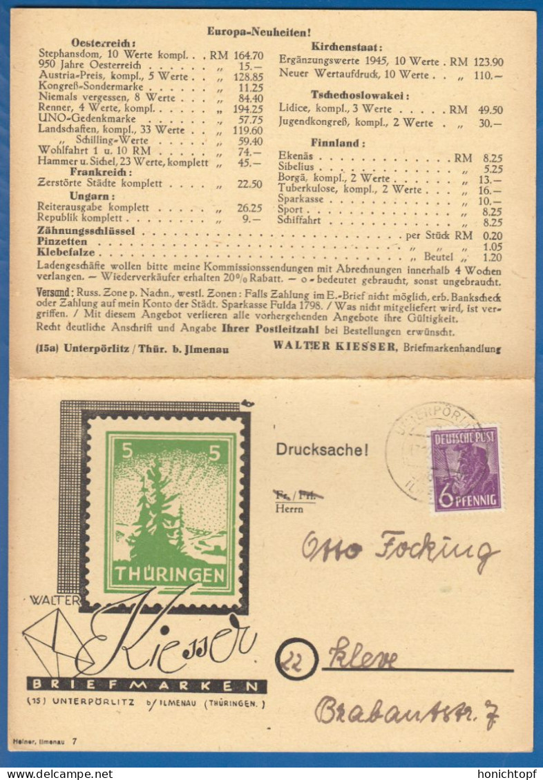 Deutschland; Alliierte Besetzung MiNr. 944; 1947; Drucksache Ilmenau Briefmarkenangebot Thüringen; Ganzsache - Postal  Stationery