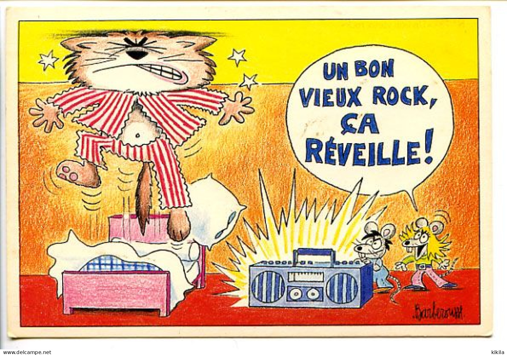 CPSM 10.5 X 15 Illustrateur Barberousse  "Un Bon Vieux Rock, ça Réveille" Chat   Rat  Souris  Réveil Brutal - Barberousse