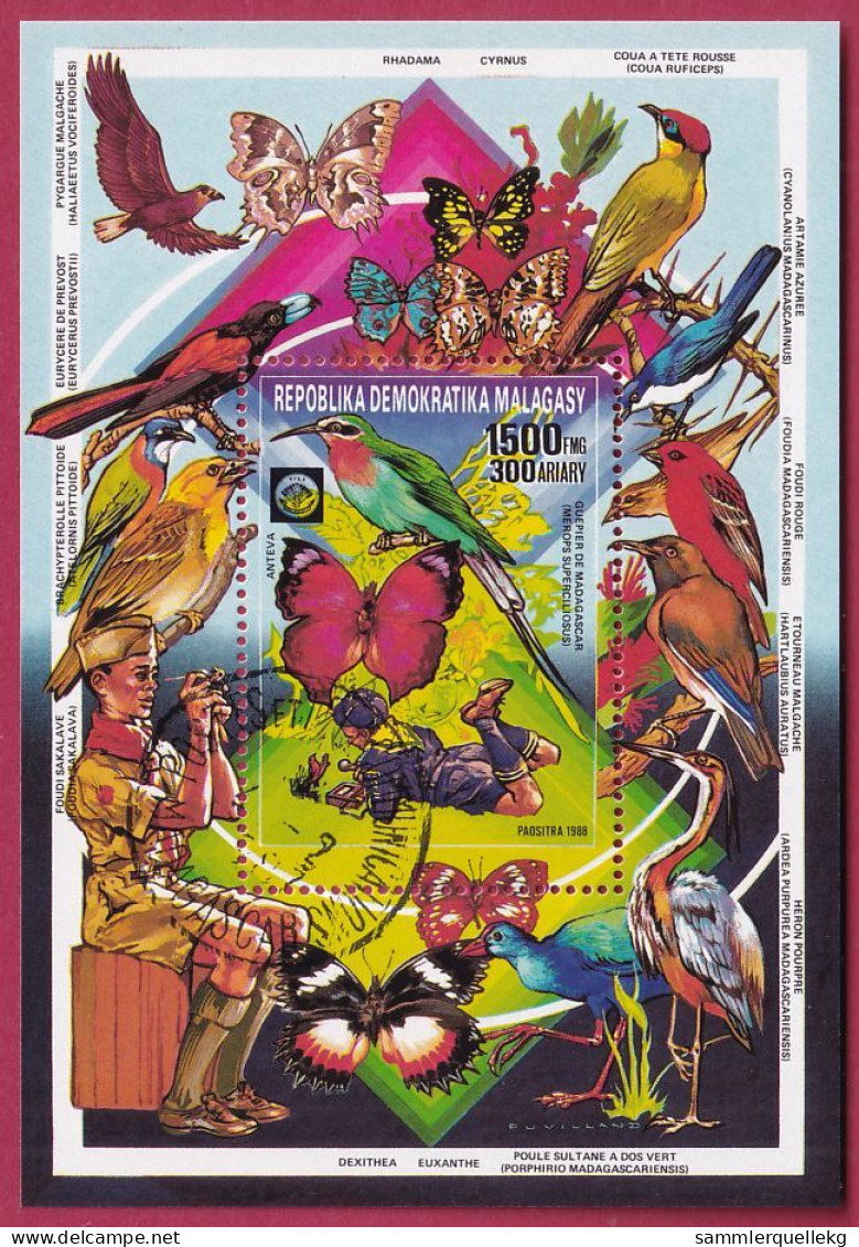 Madagaskar Block 78A Gestempelt, Pfadfinderbewegung - Vögel Und Schmetterlinge - Used Stamps