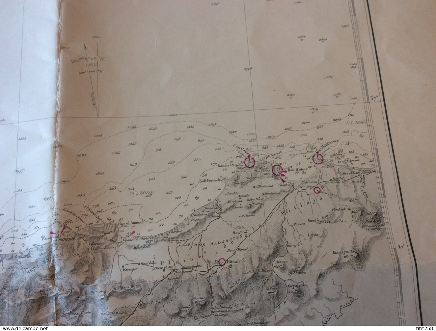 Belle Carte Générale Cartonnée Côte De L'algérie Alger / Maroc Sous Marin Galatée 1936 . Imprimerie Renage 38 Isére - Nautical Charts