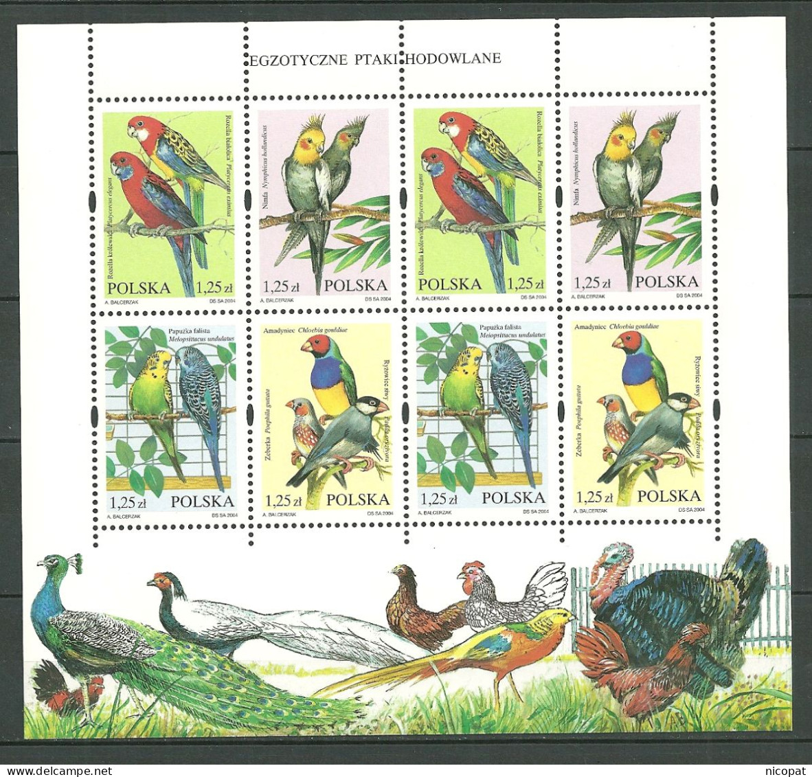 POLAND MNH ** 3868-3871 En Feuille Complète. FAUNE. OISEAU. OISEAUX. PERROQUET. OISEAUX D'ELEVAGE EXOTIQUES - Full Sheets