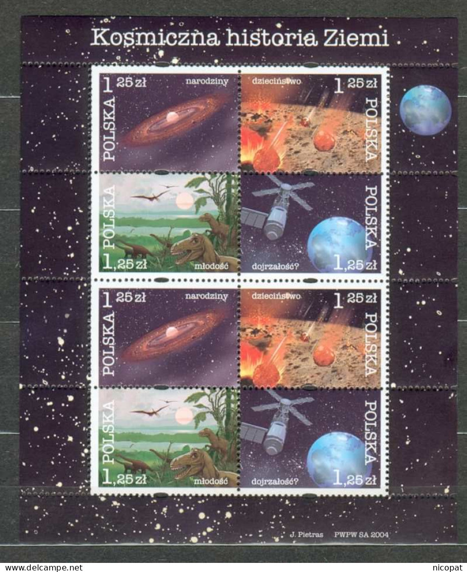 POLAND MNH ** 3912-3915 En Feuillet HISTOIRE COSMIQUE DE LA TERRE - Hojas Completas