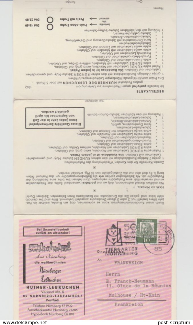 Vieux Papiers - Carte Lettre Avec Bon De Commande- Hutner Lechkuchen Nurnberg - Pain D'épices - 1950 - ...
