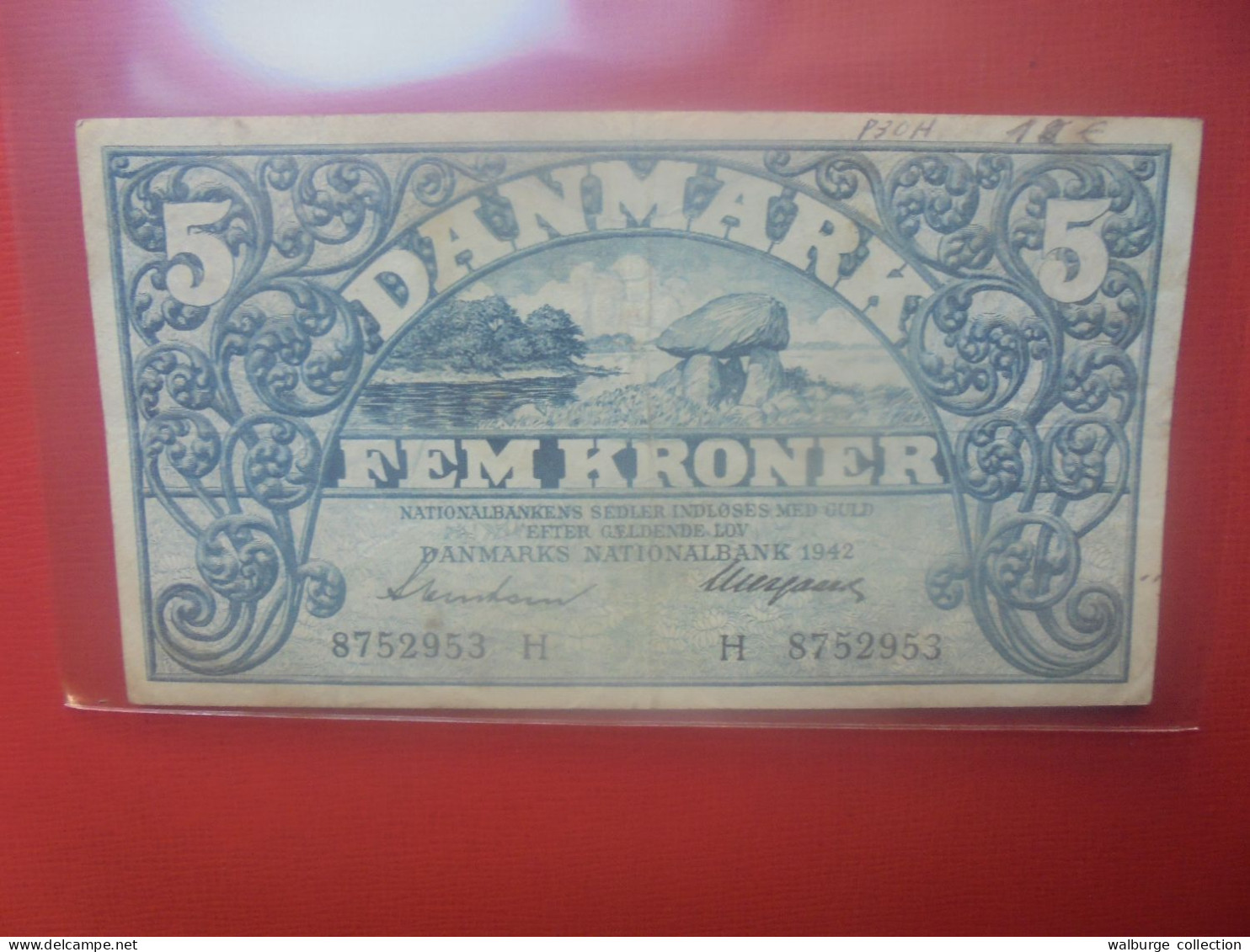 DANEMARK 5 KRONER 1942 Préfix "H" Circuler (B.30) - Danemark