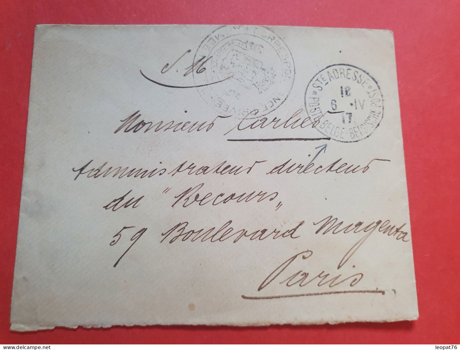 Belgique - Enveloppe En Fm De Ste Adresse Pour Paris En 1917 - Réf S 37 - Esercito Belga