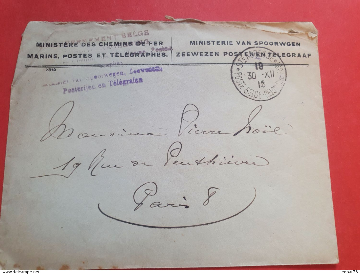 Belgique - Enveloppe Du Ministère (Chemin De Fer,Marine Et Postes) De Ste Adresse Pour Paris  - Réf S 38 - Other & Unclassified