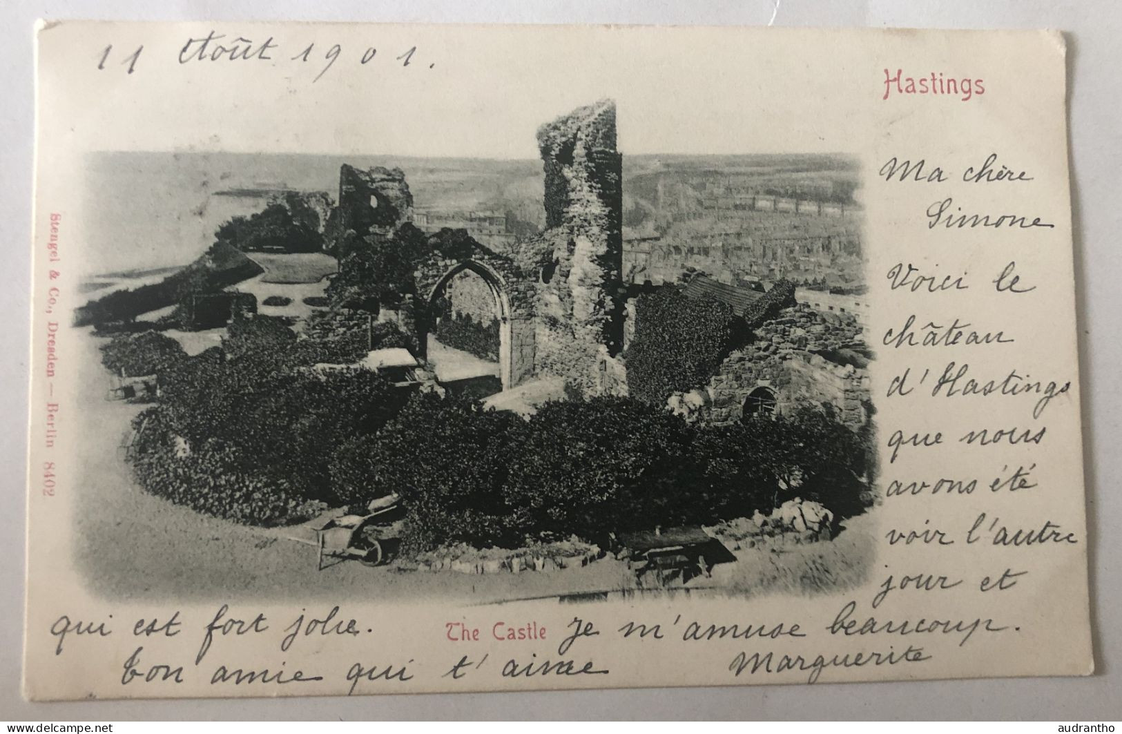 CPA Précurseur 1901 - Hastings The Castle - Paire De Timbres - Simone De Thoré Chez Mme De Vaux Chatel Censoir - Hastings