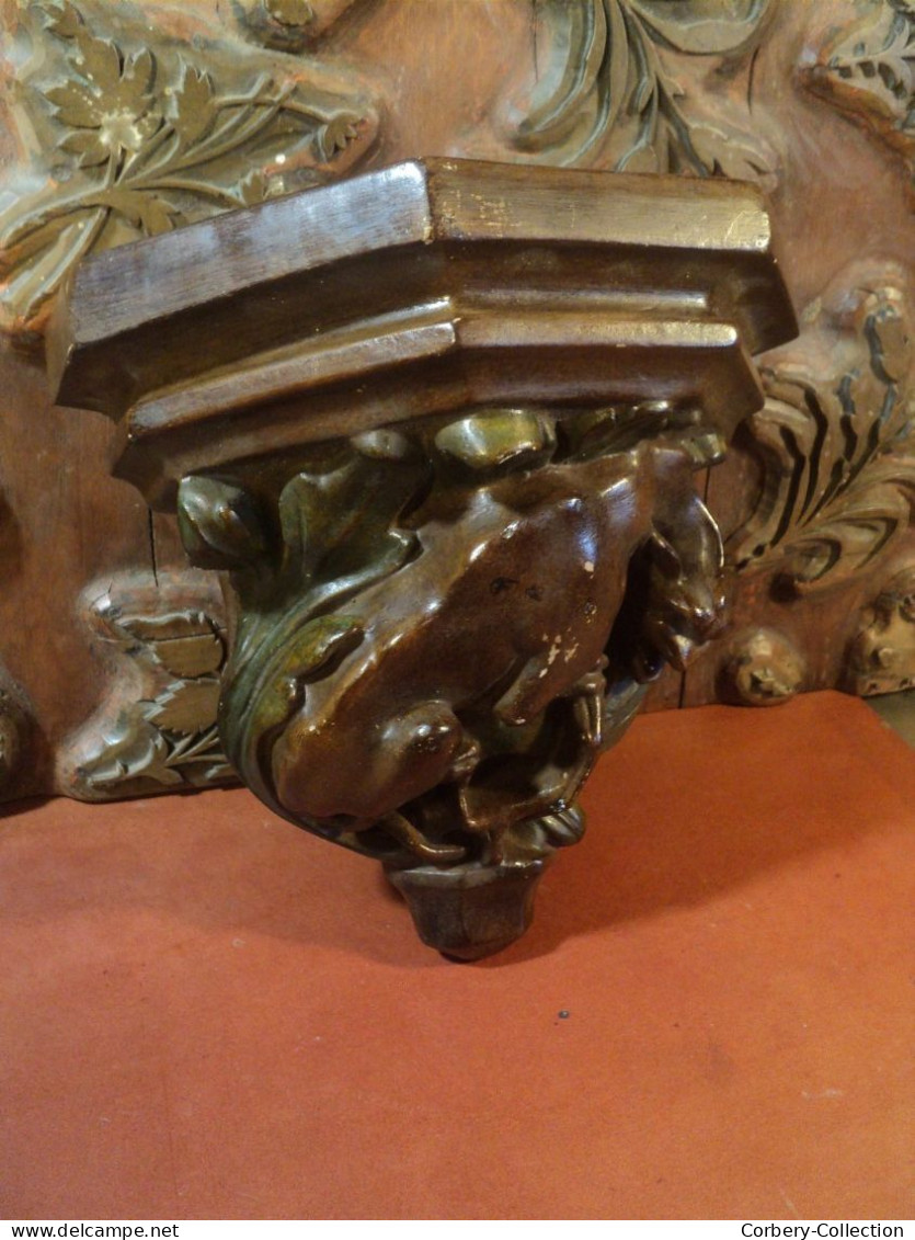 Console En Plâtre Polychrome Style Médiéval Chimère Dragon. - Gesso