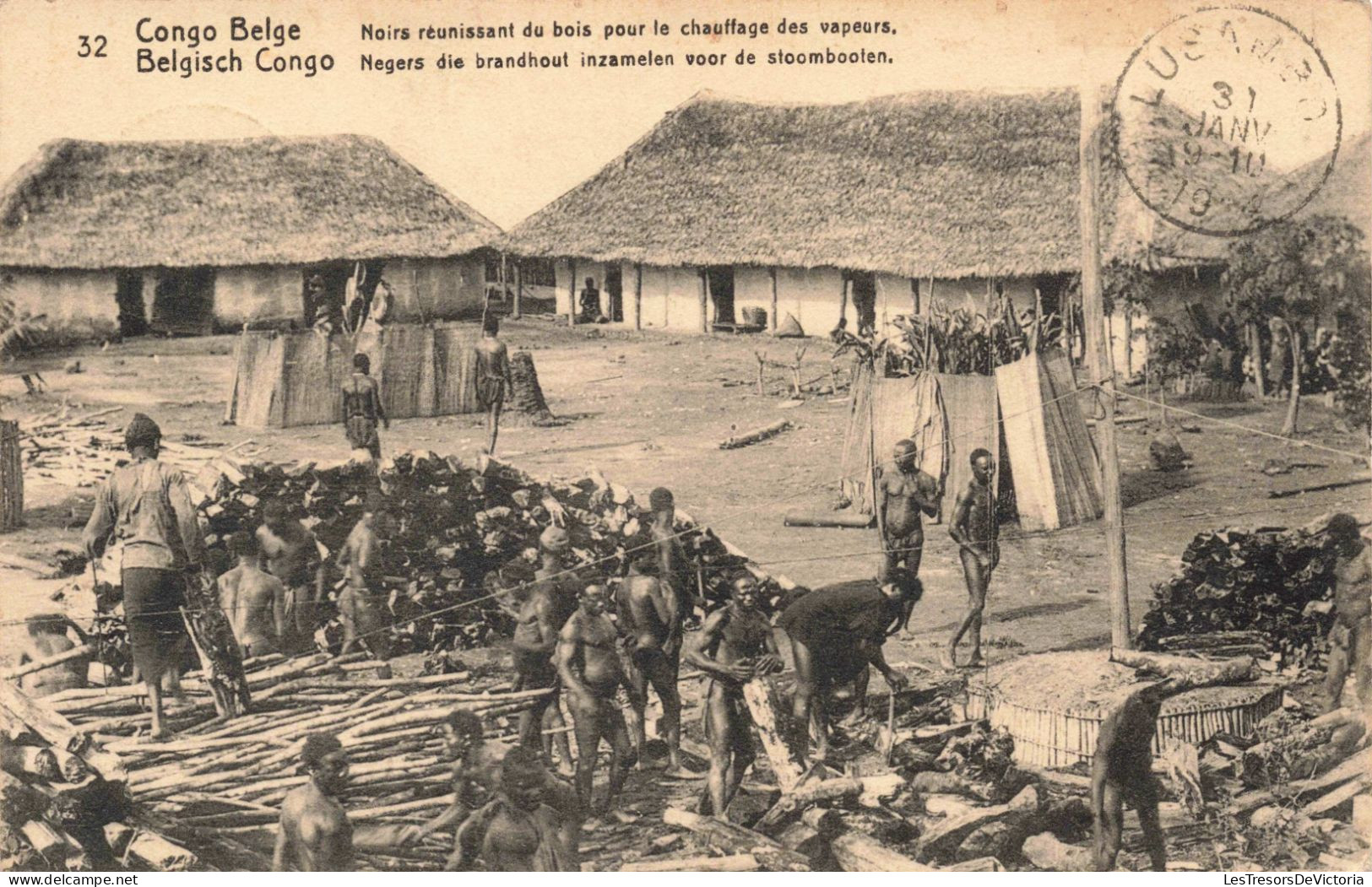 CONGO - Noirs Réunissant Du Bois Pour Chauffage Des Vapeurs - Carte Postale Ancienne - Congo Belga