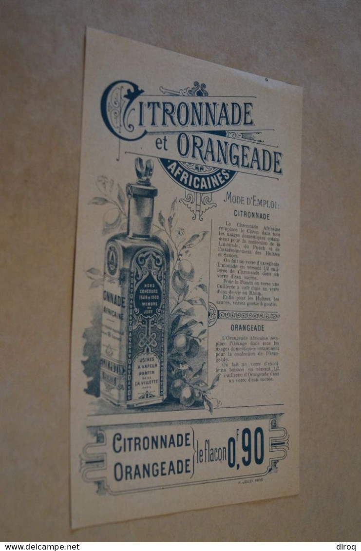 RARE,ancienne Affiche Publicitaire Citronnade Et Orangeade Africaines, 220 Mm/135 Mm. - Plakate