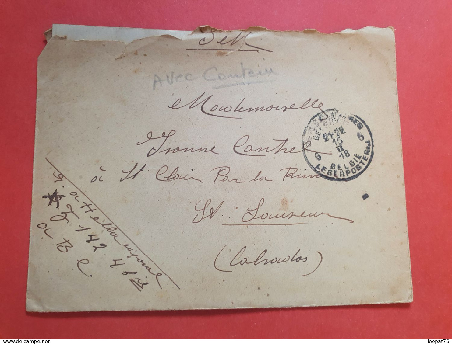 Belgique - Enveloppe En Fm + Contenu Pour St Sauveur En 1918 - S 43 - Army: Belgium