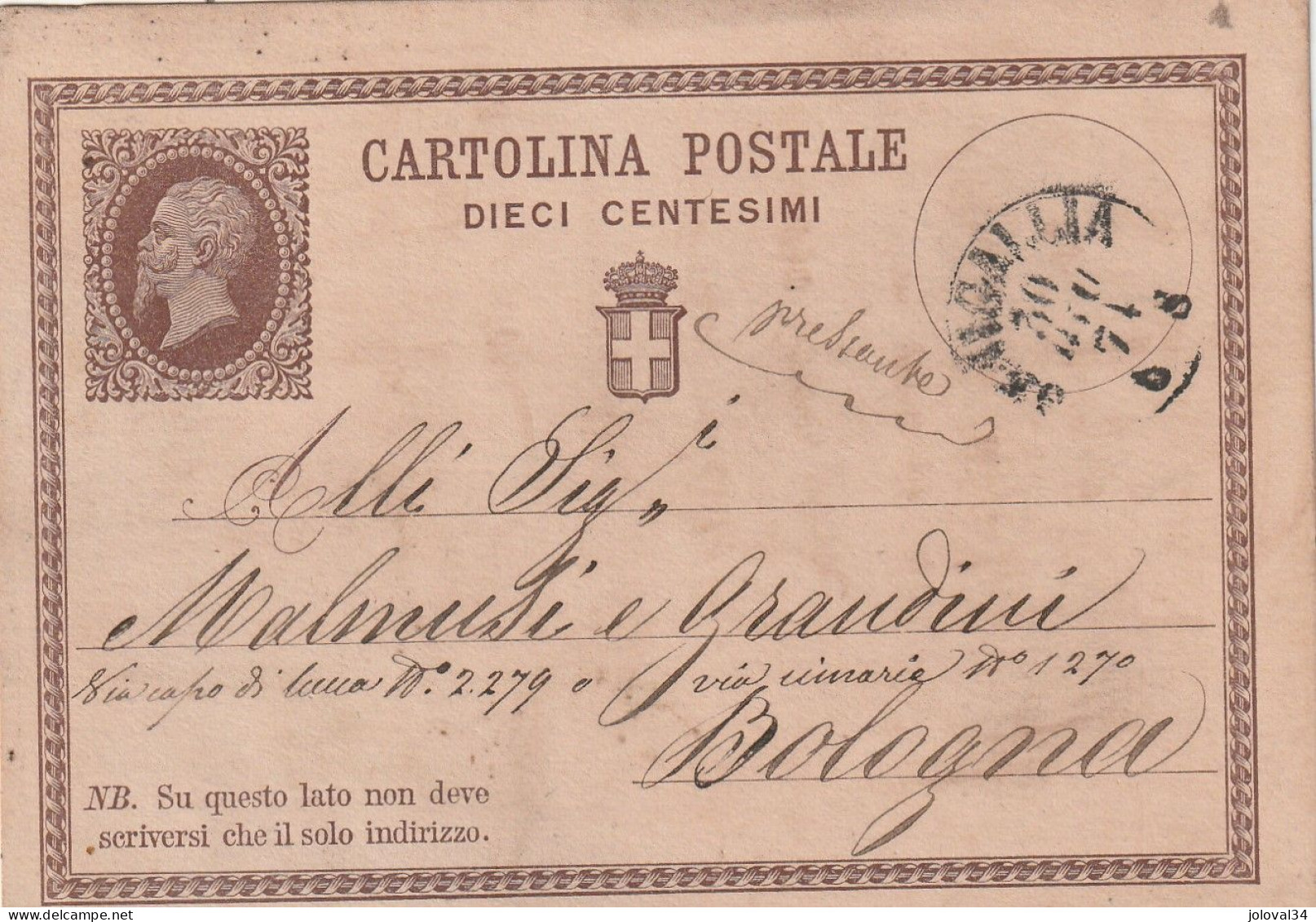 Italie Entier Postal  SENIGALLIA 30/6/1874 Pour Bologna - Ganzsachen