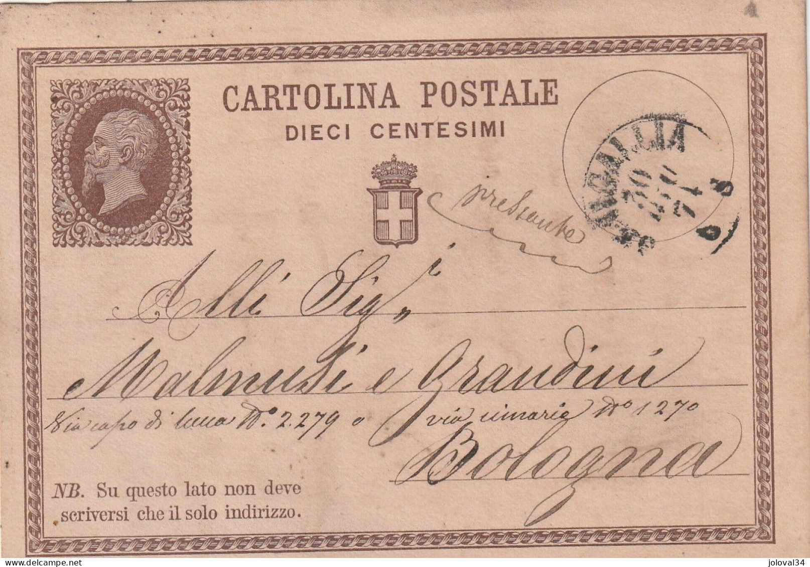 Italie Entier Postal  SENIGALLIA 30/6/1874 Pour Bologna - Stamped Stationery