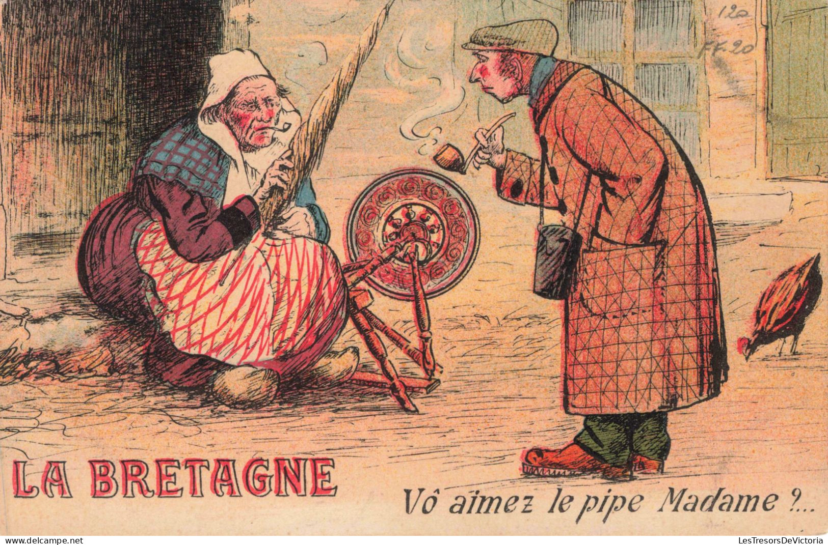 ILLUSTRATION NON SIGNE - La Bretagne - Vô Aimez Le Pipe Madame ? - Carte Postale Ancienne - Avant 1900