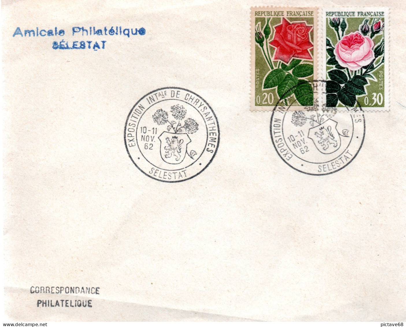 FRANCE/ FLEURS/ ENVELOPPE COMMEMORATIVE DE L'EXPOSITION INTERNATIONALE DE CHRYSANTHEMES A SELESTAT 1962 - Autres & Non Classés