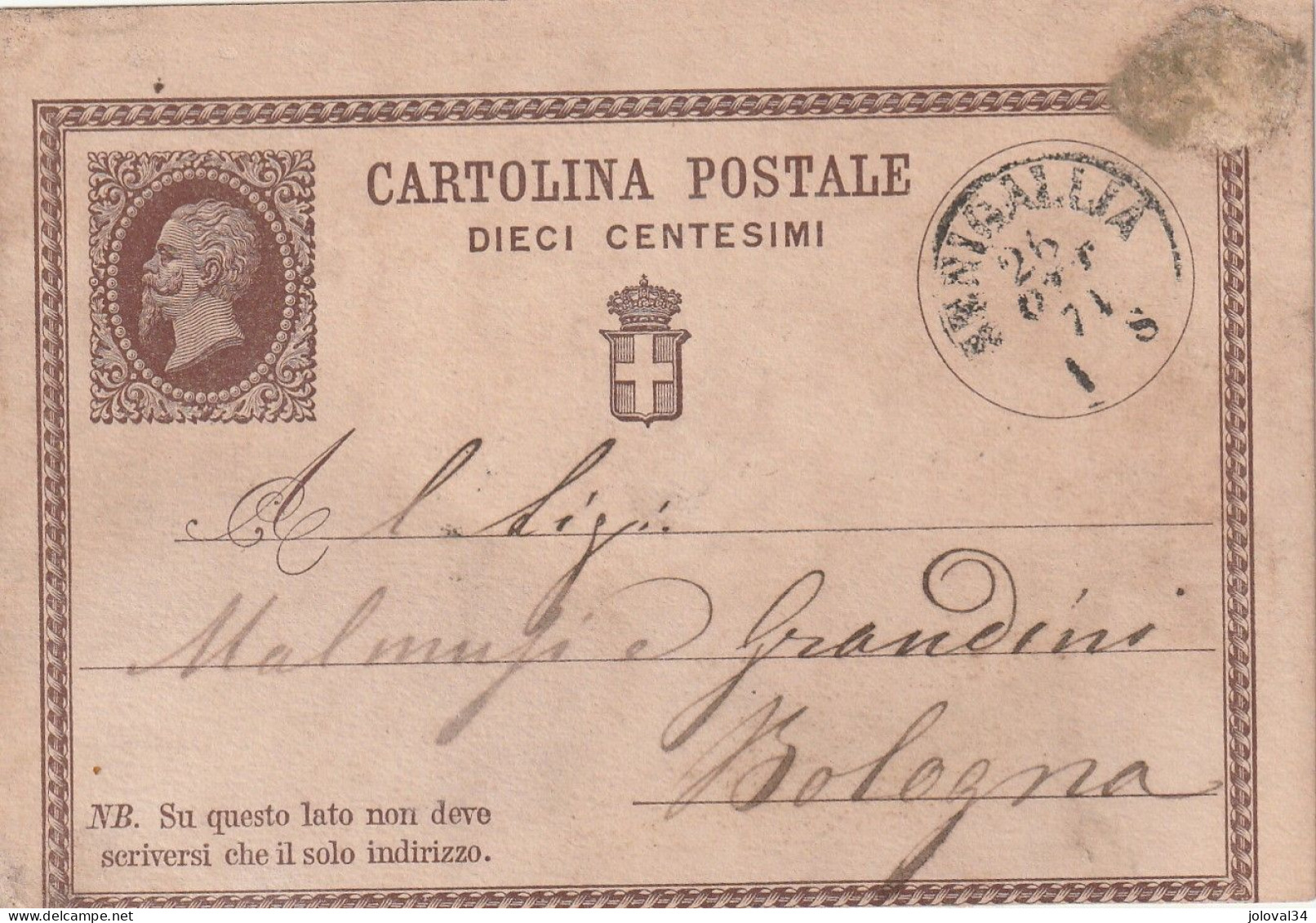 Italie Entier Postal  SENIGALLIA  26/10/1874 Pour Bologna - Interi Postali