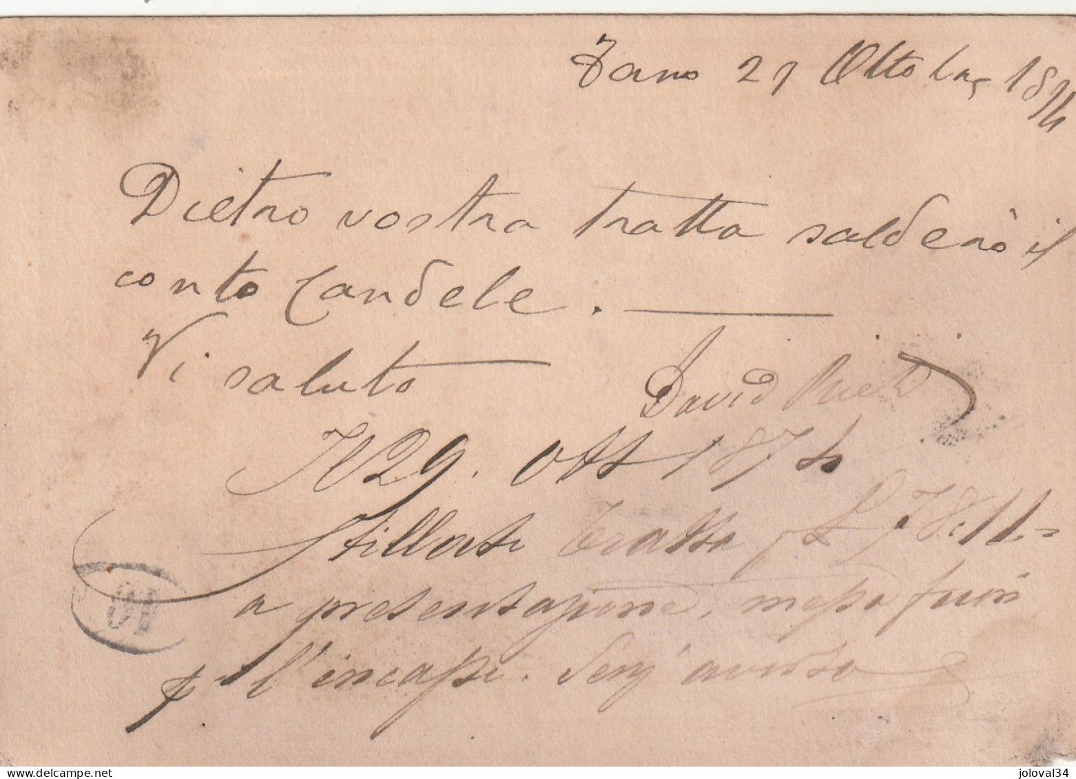 Italie Entier Postal FANO 27/10/1874 Pour Bologna - Entero Postal