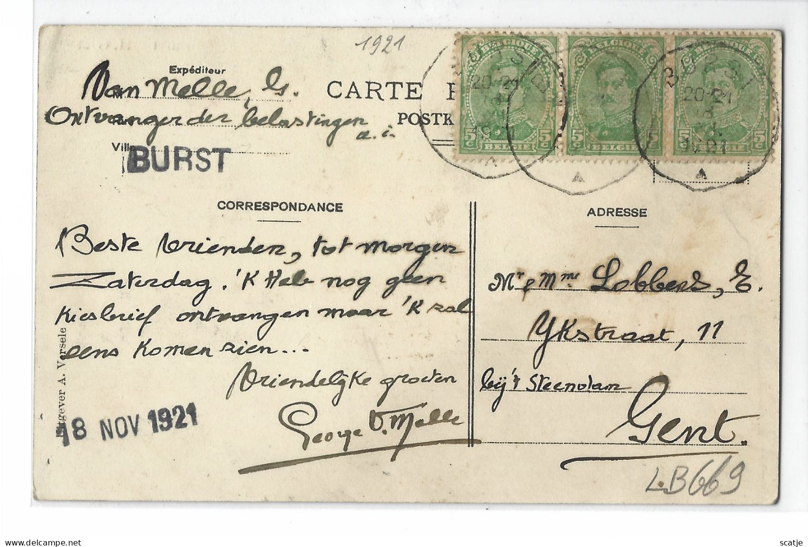 Burst.    -    H. Graf   -   1921   Naar   Gent - Erpe-Mere