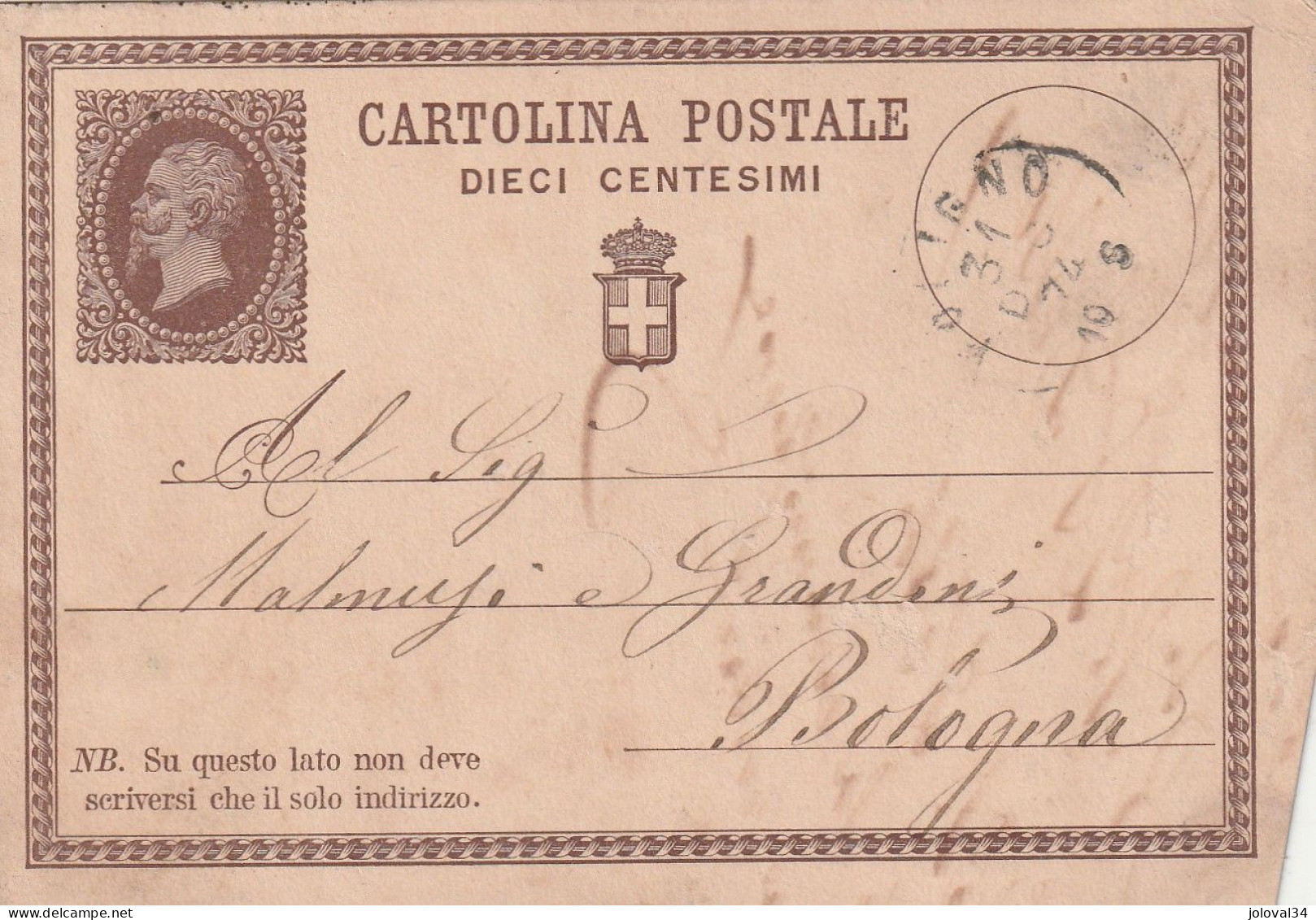 Italie Entier Postal FOLIGNO 31/10//1874 Pour Bologna - Coupé - Interi Postali