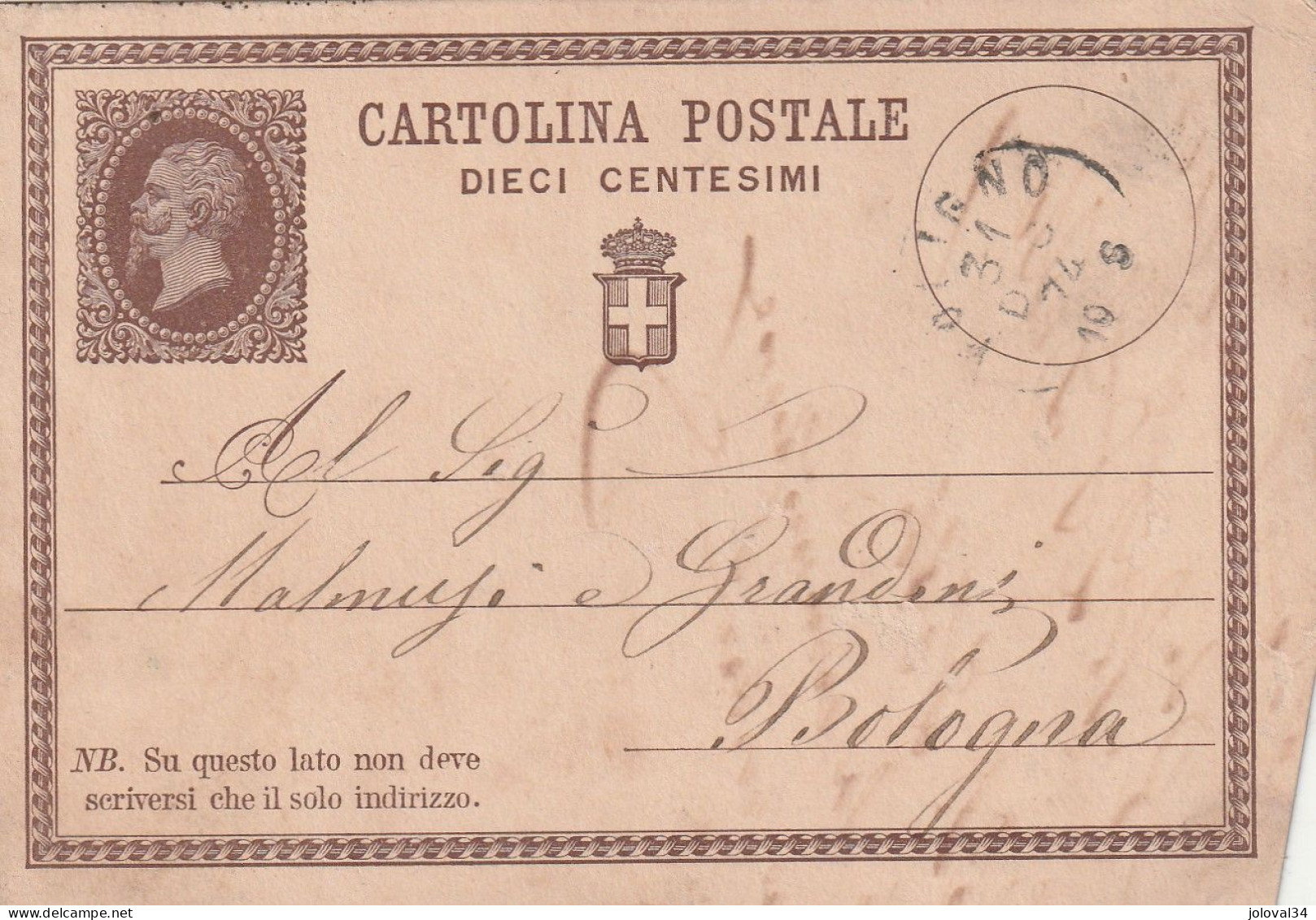Italie Entier Postal FOLIGNO 31/10//1874 Pour Bologna - Coupé - Stamped Stationery