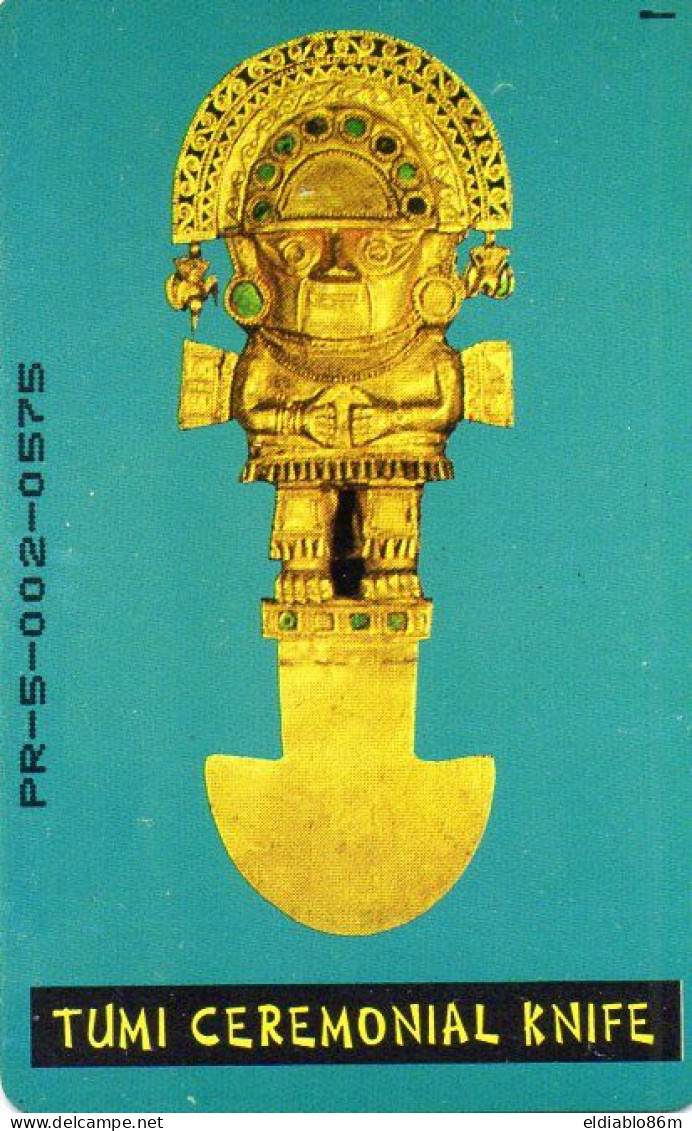 PERU - CHIP CARD - TELKOR COURTESY CARD - TUMI CERIMONIAL KNIFE - Pérou