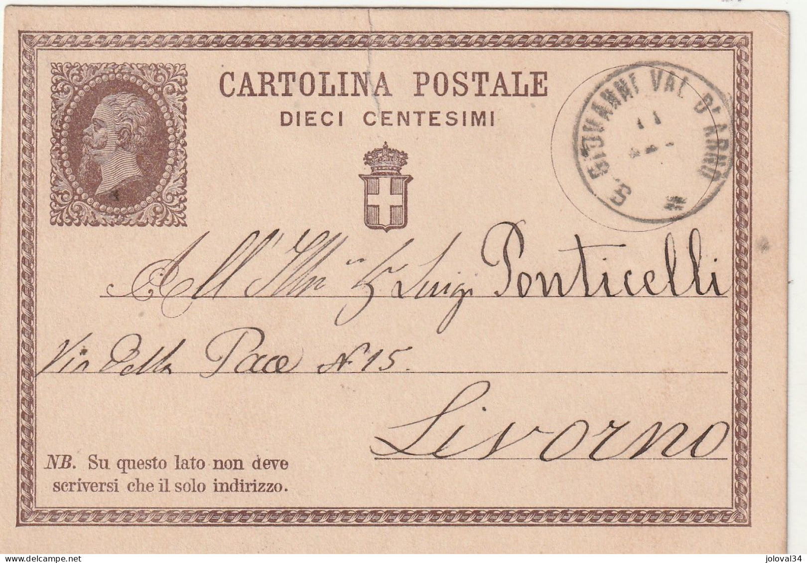 Italie Entier Postal S GIOVANNI VAL D' ARNO 10/9/1876 Pour Livorno - Fente - Postwaardestukken